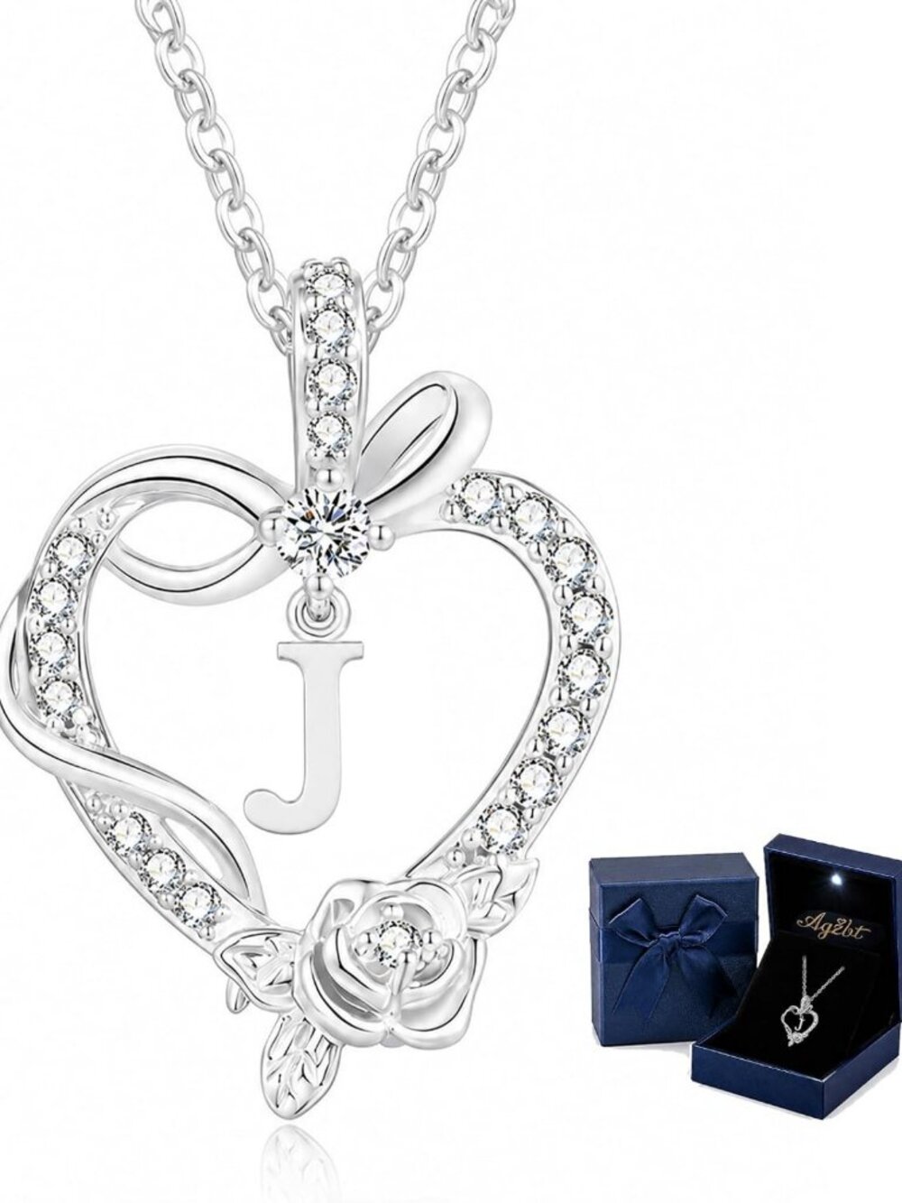 Personalized Initial Heart Necklace - 14K Gold & White Gold Plated Pendant Gift